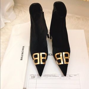 Balenciaga black velvet boots booties 36.5